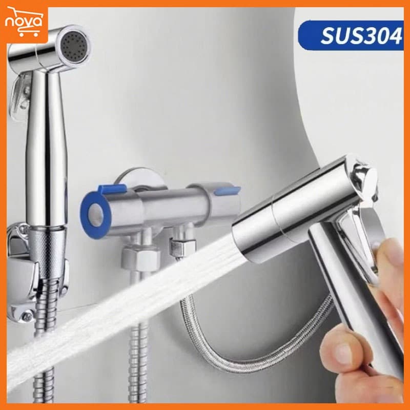Kit Ducha Higiênica Registro Torneira Dupla Aço Inox 304 Aço Escovado Banheiro Lavabo Rabicho 1.5m