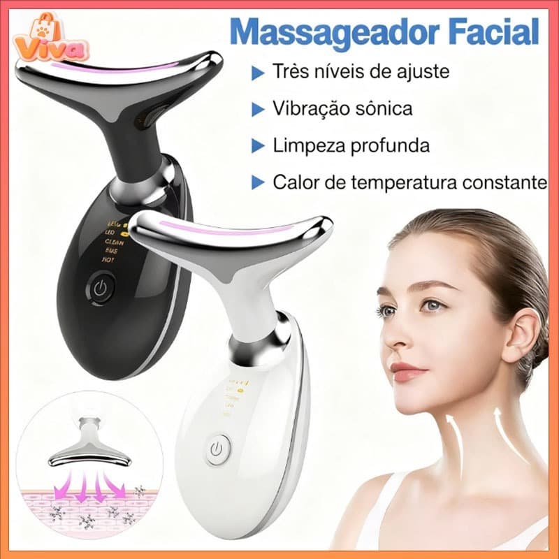 Massageador Portátil De Pescoço e Rosto LED Vibração Fototerapia Para Rejuvenescer Firmeza Anti-Rugas