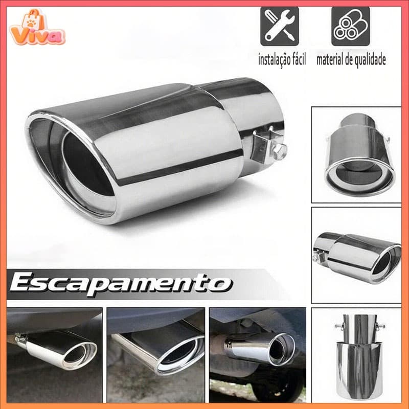 Ponteira Escapamento Aço Inox Prata Tuning Esportivo Carro Universal Parafuso Alumínio Veicular Automotivo
