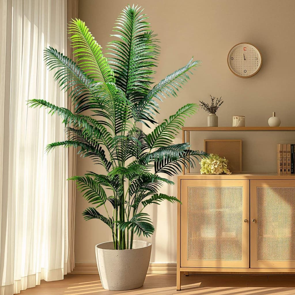 75CM 18 Folhas Planta Artificial Palmeira Areca Real Toque