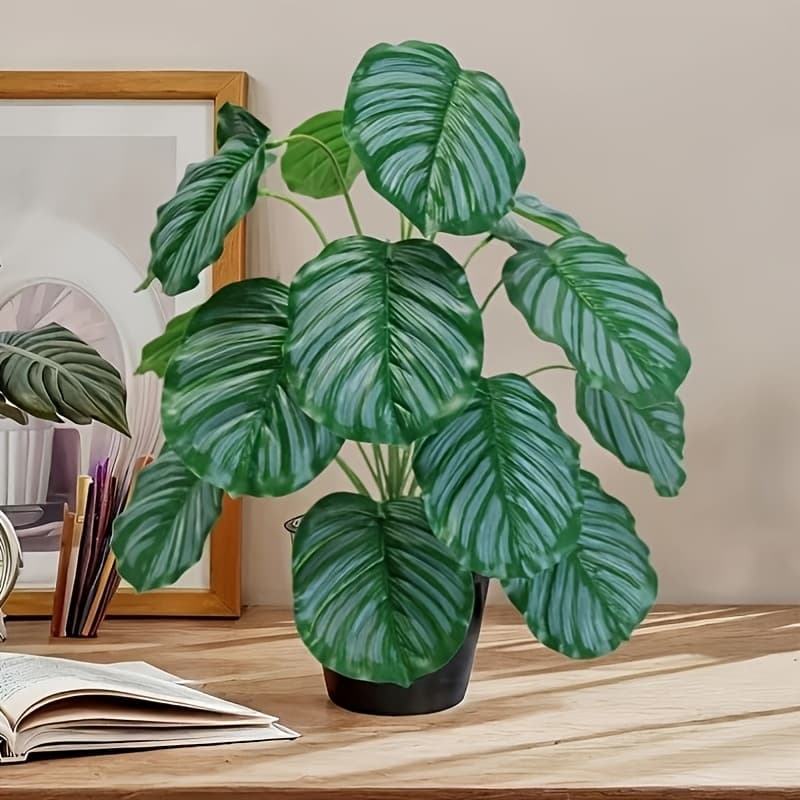 60cm 18 folhas palmeira/de maçã verde Artificial Aleka palma Real toque árvore decorativa doméstica