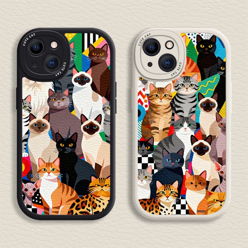 Capa iPhone Para 16/15/14/13/12/11 Promax Diferentes Tipos De Gatos Macia 7/8 Plus/X/XR/Xs Max