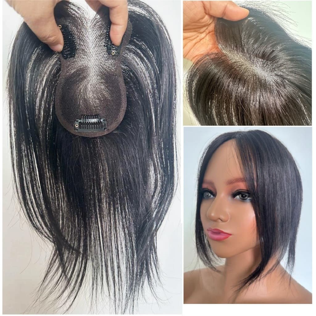 Artigo decorativo de Cabelo Renda 8×11cm Grampo, 50% Cabelo Humano +50% Fibra Sintética 30cm