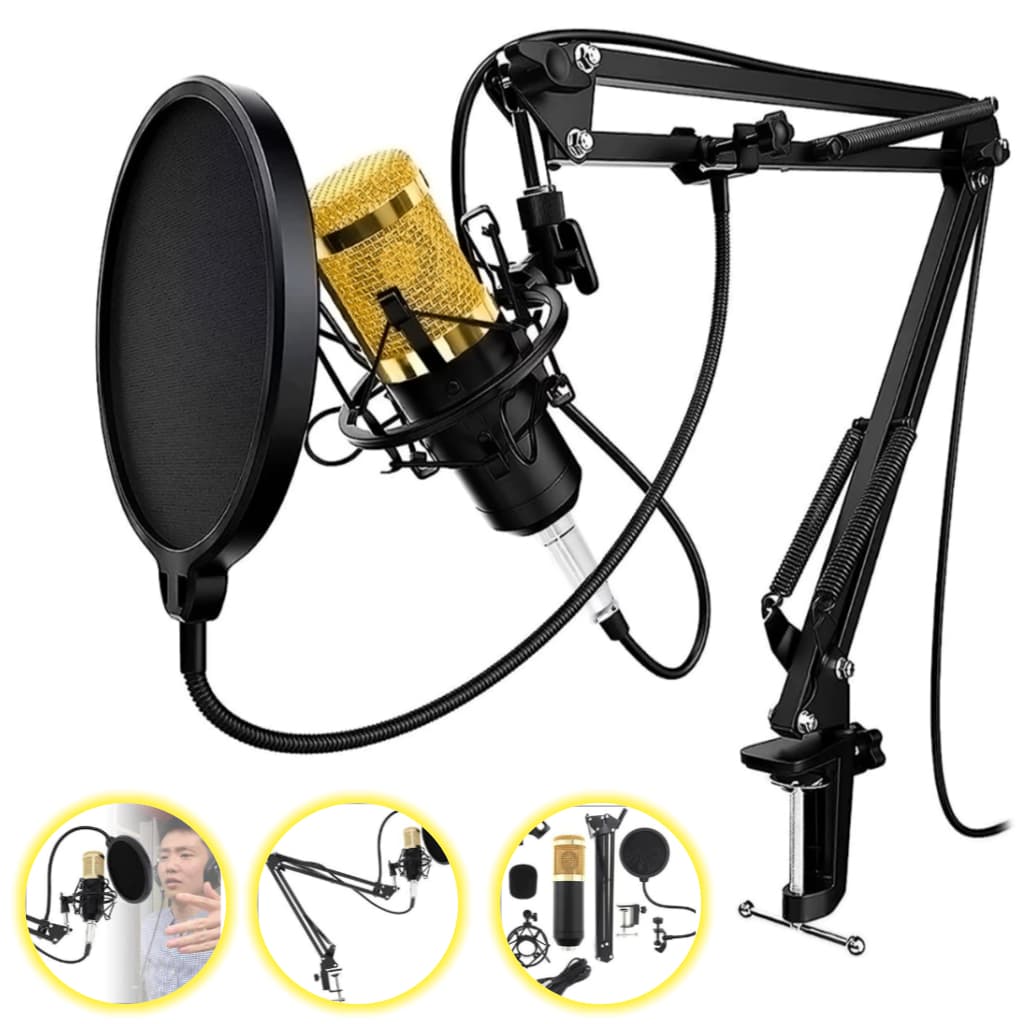 Kit Microfone Condensador Profissional Estúdio de Mesa para Criador Podcaster