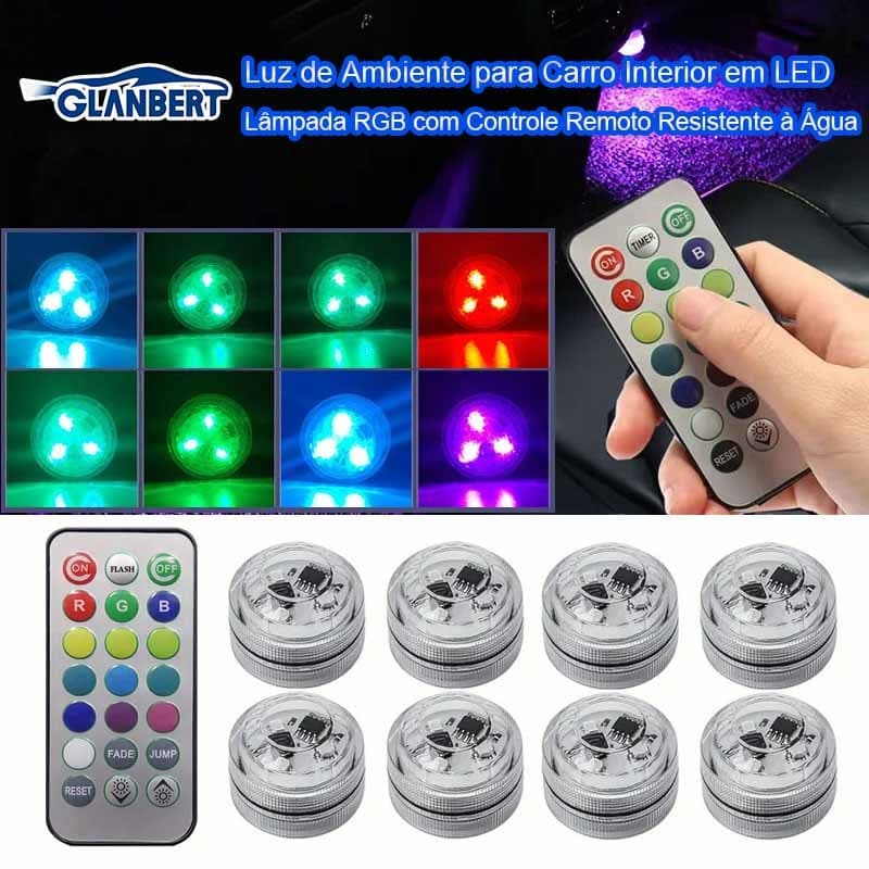 Sem Fio LED Interior Do Carro Luz Ambiente Controle Remoto Decoração Auto Telhado Pé Atmosfera Lâmpada Colorida