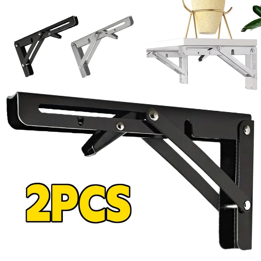 Kit 2 Peças Suporte Mão Francesa Retrátil Dobrável Reforçada 35cm Para Mesa Balcão Cantoneiras Preto E Branco