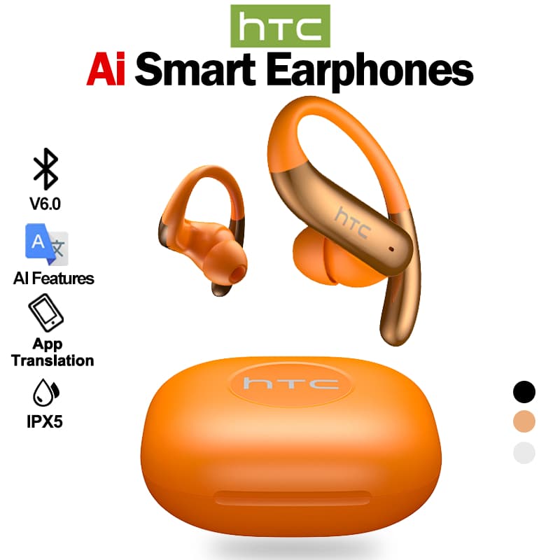 HTC NE63 Fone de ouvido AI Tradução, Bluetooth V6.0 sem fio, fones de ouvido intra-auriculares esportivos IPX5, com micr
