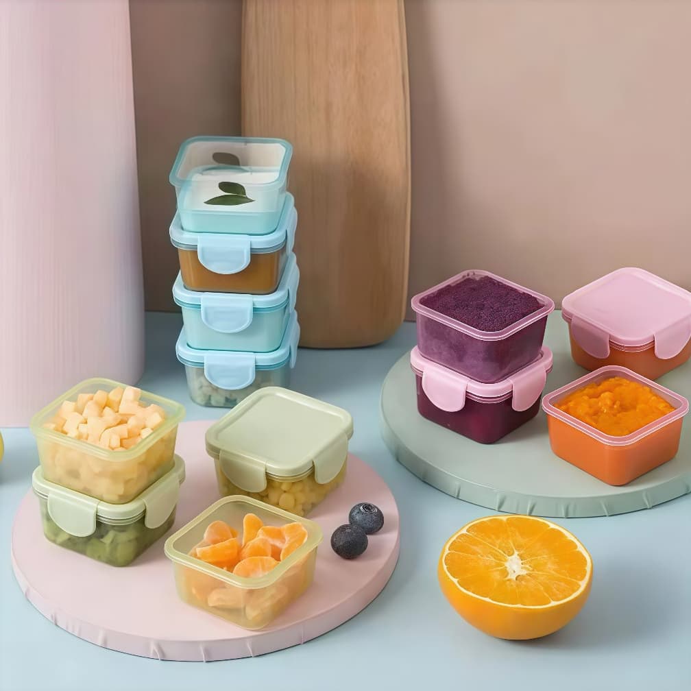 Kit c/8 Mini Potes para Congelar Papinha c/ Tampa Hermética Porta Leita em pó Frutas para Bebe adultos