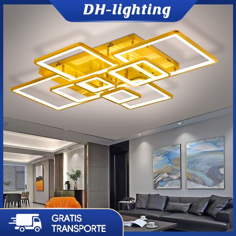 (Com LED) Luz De Teto Dourada Para Sala De Estar Moderna LED Quarto Jantar