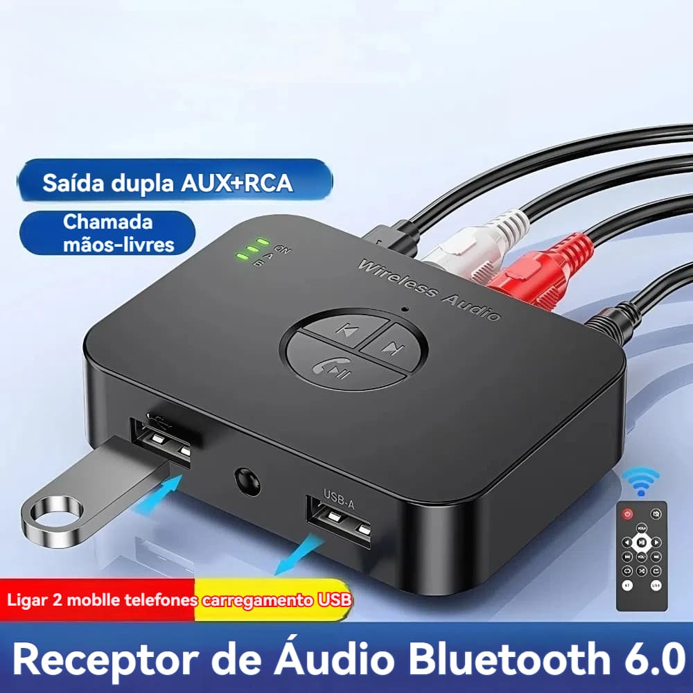 Bluetooth 6.0 Receptor De Áudio U Disk RCA 3.5mm AUX USB Estéreo Música Adaptador Sem Fio Com Microfone Para Kit Carro A