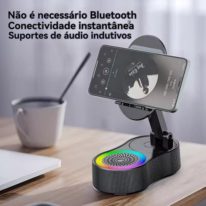 Alto-falante Portátil Inteligente Com Indução, Suporte Para Celular, Luz RGB Ajustável, Bluetooth Sem Fio Palestrante