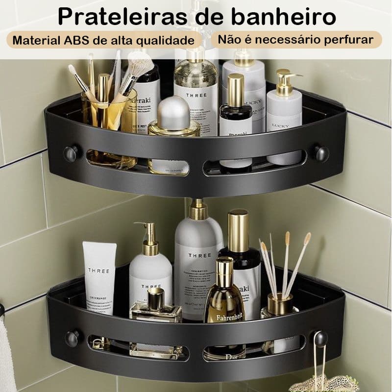 Kit 1/2 Prateleiras para Banheiro Não é Necessária Perfuração com Suporte e Alto Adesivos Cantoneira Organizador