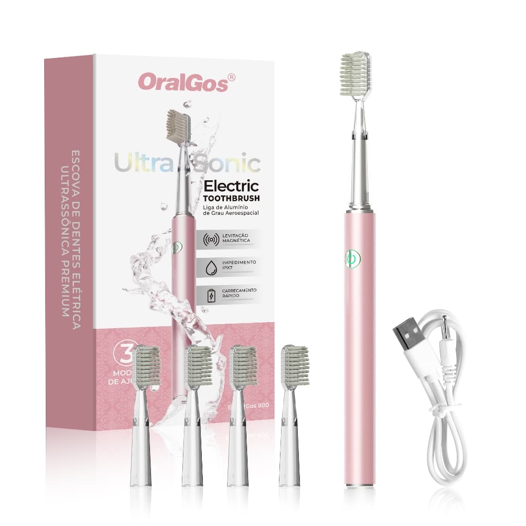 OralGos Escova dentes sonora , 38.000 vibrações, 3 modos, impermeável IPX7 - cor-de-rosa
