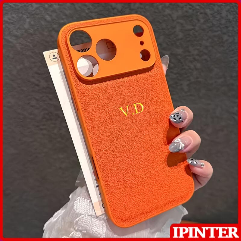 Capa De Couro Com Letras De Nome De Iniciais Personalizadas Para iPhone Air 17 16 15 14 13 12 11 Pro Max