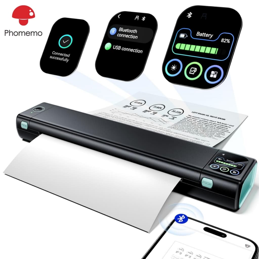 Impressora Portátil Phoemo Com Tela Sensível Ao Toque , Térmica Sem Tinta Bluetooth M08D Atualizada , Suporta Letra Dos