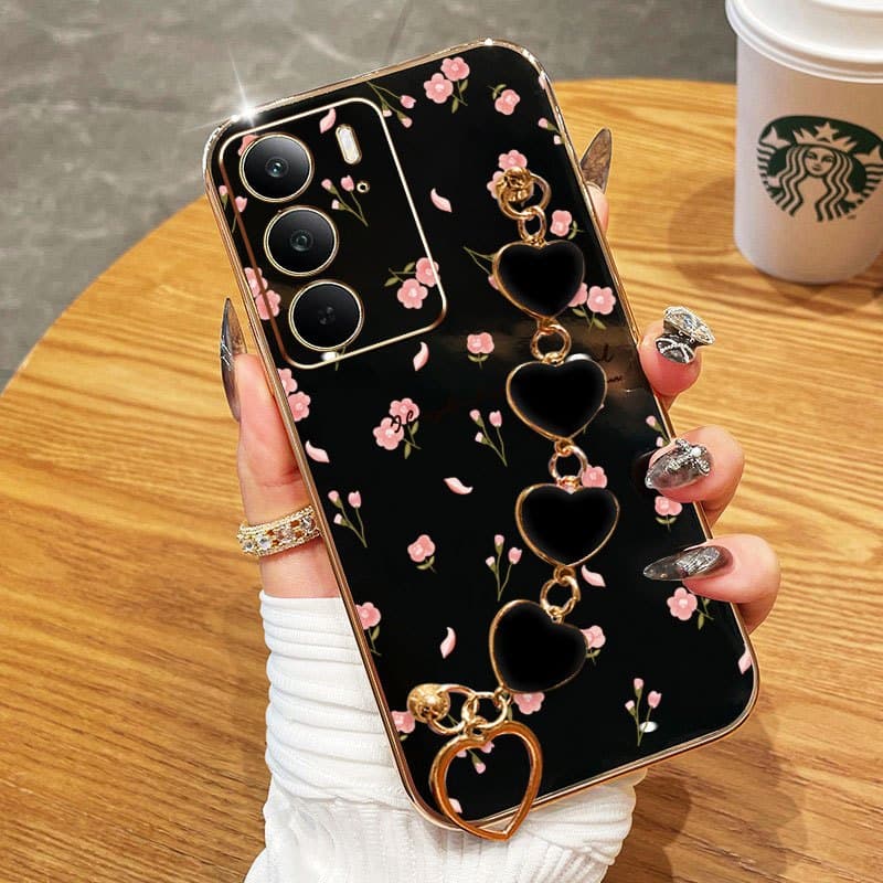 Capa De Telefone YBD Para OPPO A5 A5i Pro 4G 5G Pulseira Em Formato De Coração Com Fragmentos Florais Rosa Azul