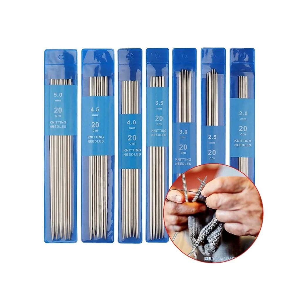 Conjunto De Agulhas De Tricô De Aço Inoxidável , 5 Peças 20CM 2-5MM Retas De Ponta Dupla Para Suéteres Projeto