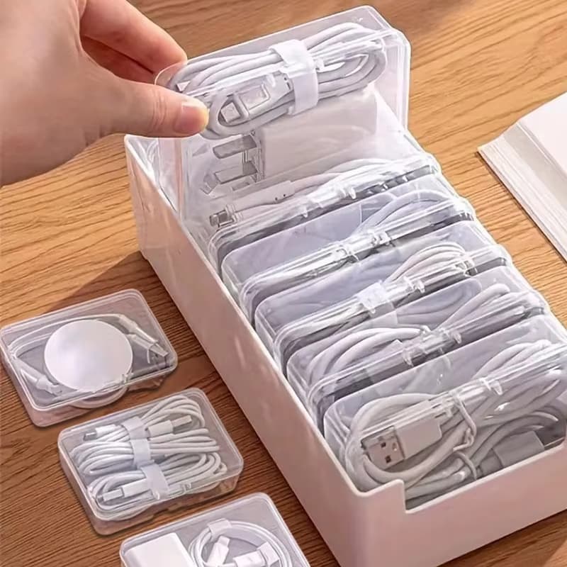 Kit De Caixa Organizadora De Cabos De Plástico Com 7 Caixas De Armazenamento Transparentes