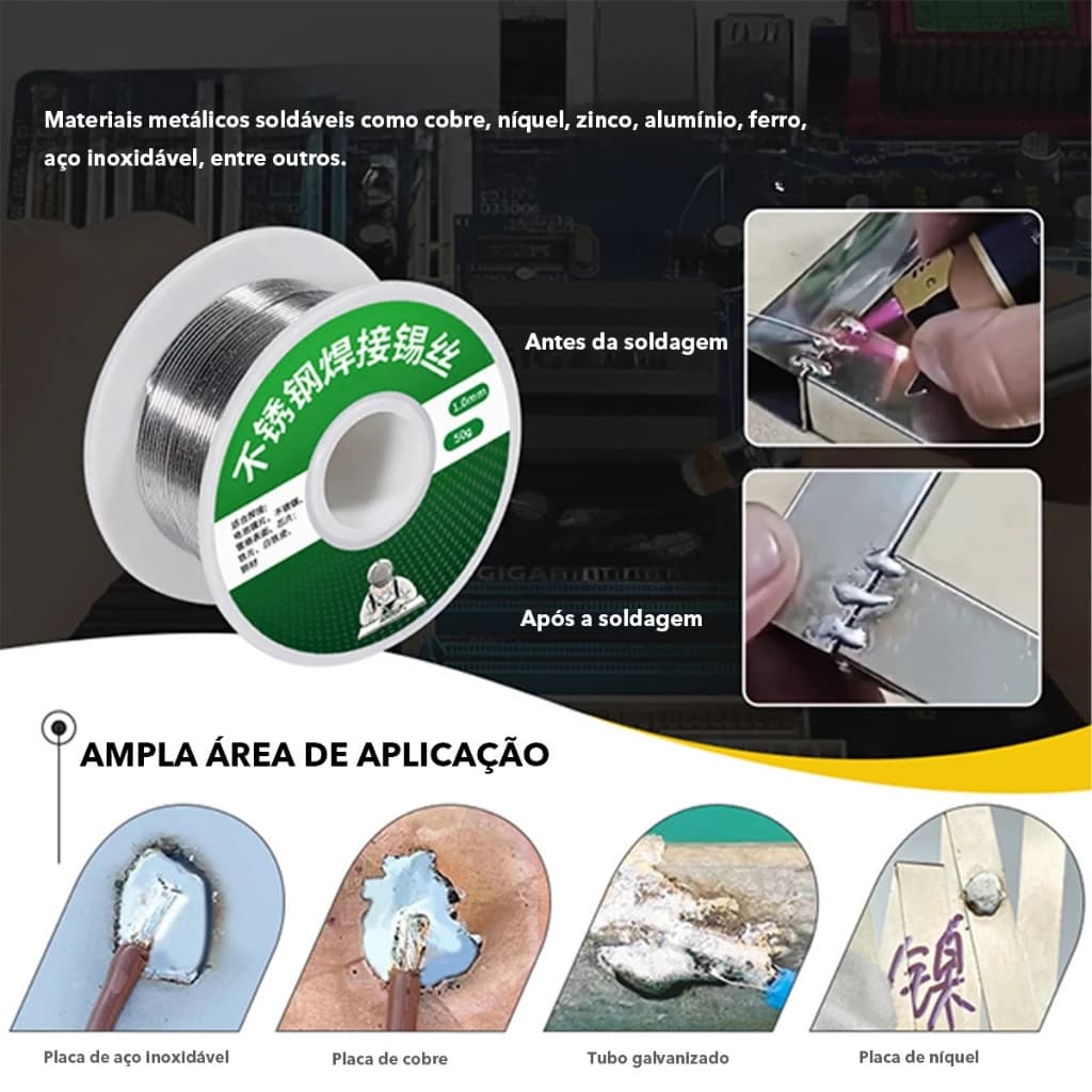 Solda Estanho Com Fluxo 1mm 50g Profissional para Soldar Fio Arame para Ferro de Soldar Soldagem