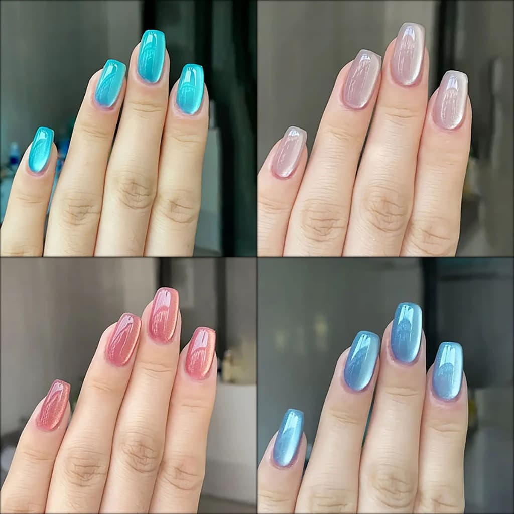 24 Peças Prensa Nas Unhas , Arte De Da Moda Olho De Gato Leve , Falsas De Cor Sólida Postiças Artificiais Reutilizáveis