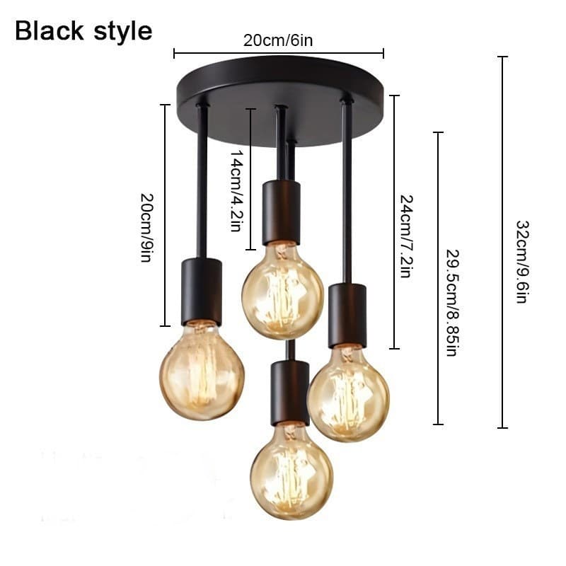 1 preto estilo moderno 4 lâmpadas E27 suporte de lâmpada lâmpada de teto (sem lâmpada), adequado para quarto, cozinha, c