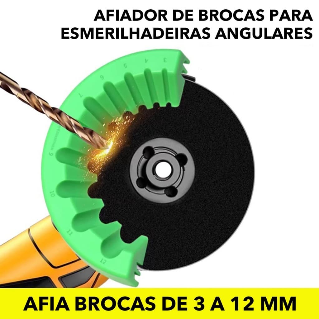 Apontador de Brocas para Esmerilhadeira - Acessório de Afiação Rápida para Brocas de 3 a 12mm - Preto