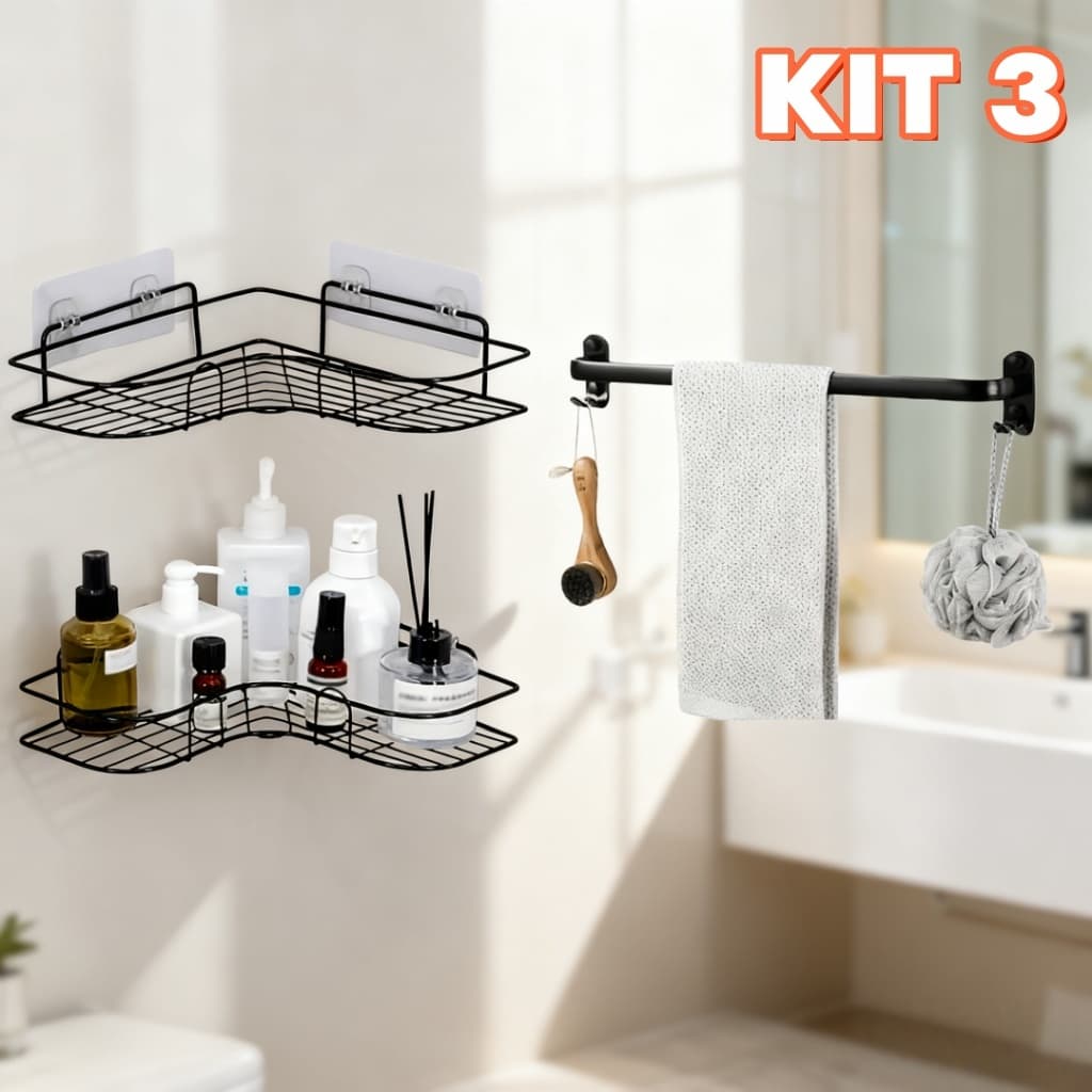 Kit Com 1/2/3 Suportes De Canto E Prateleira De Shampoo De Porta Reta Para Organizador De Banheiro Adesivo
