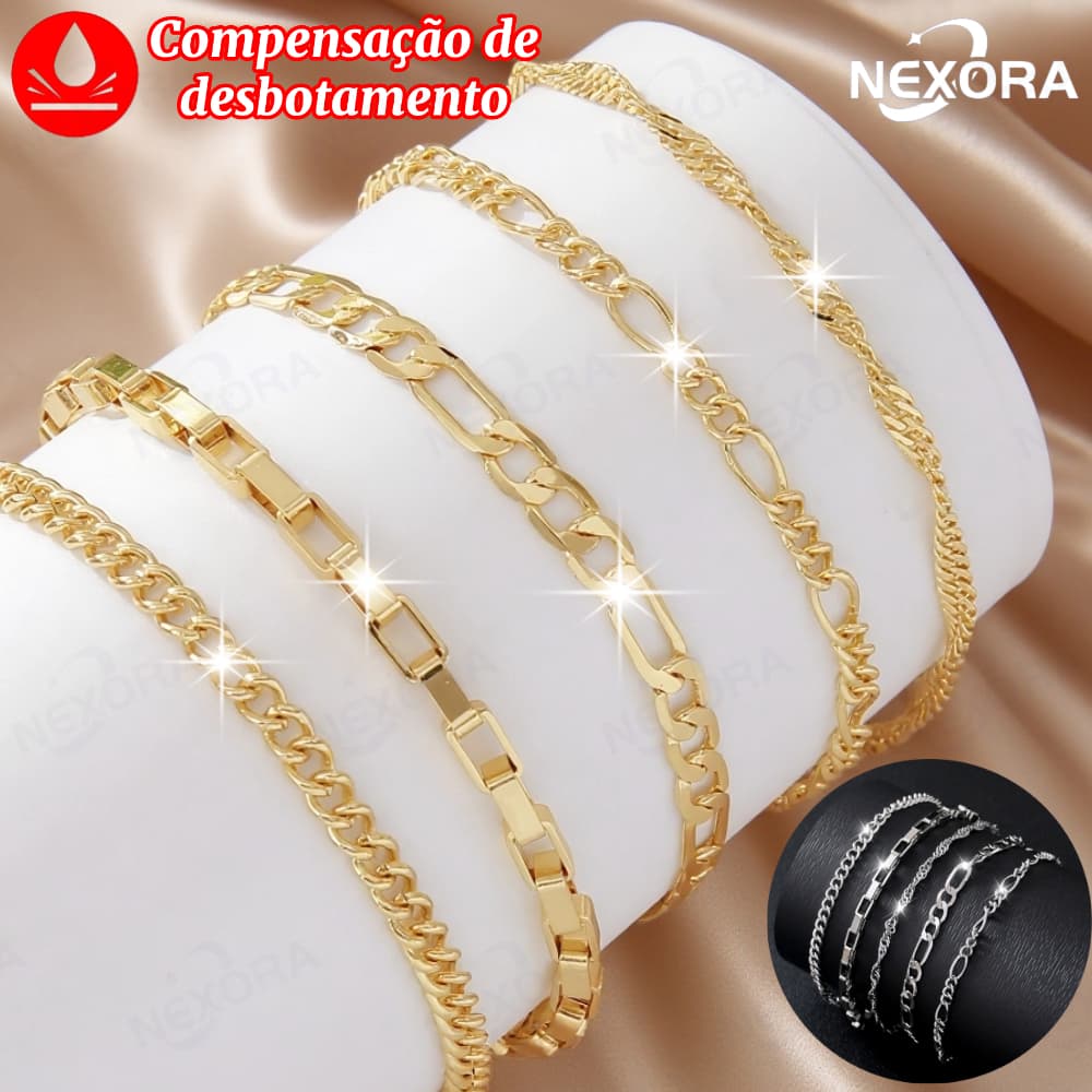 Conjunto de Pulseiras de  Aço inoxidável com 5 Peças, Estilo Minimalista, Joia que Não Desbota, Presente para Mulheres