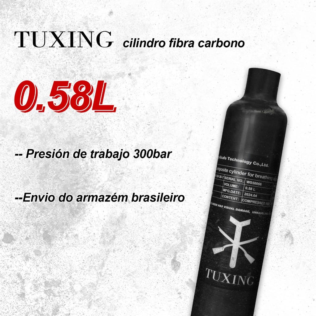 TUXING 300Bar 0.58L 580CC Cilindro De Fibra De Carbono Tanque HPA Mergulho De Alta Pressão M18*1.5