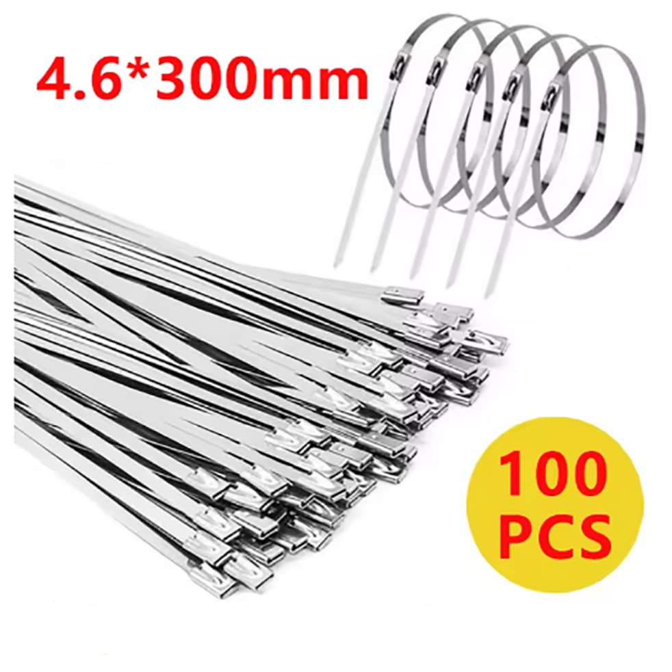 100x Enforca Gato Aço Inox Abraçadeira Metal Zip Tie 30cm Cor Prateado