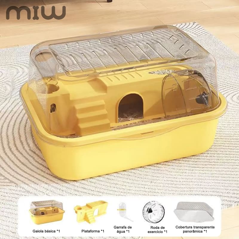 Gaiola Grande para Hamster Antimastigação - Parte Superior Ajustável com Roda, Casa e Comedouro