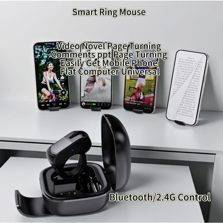 Mouse Sem Fio Bluetooth 2.4G Dual Mode Roller Touchpad Smart Fingertip Ring Controle Remoto Recarregável Vídeo Móvel Sel