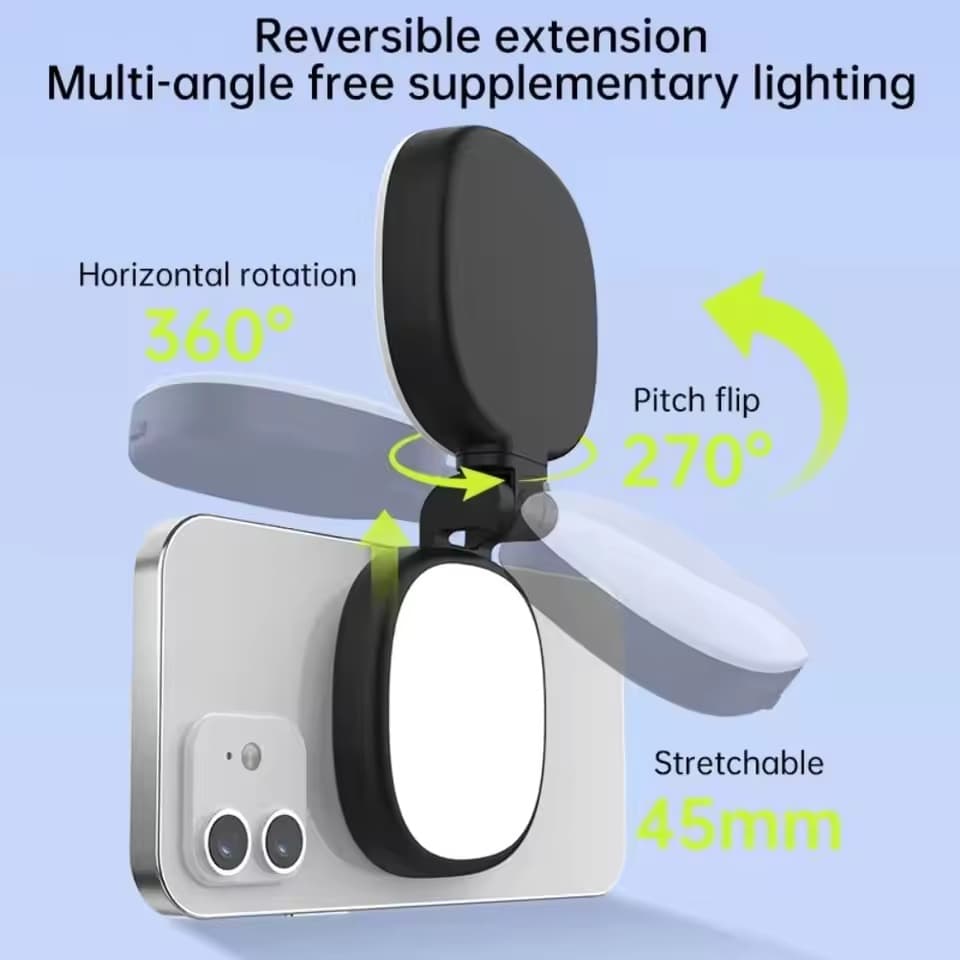 Espelho Magnético Multifuncional Para Selfie De Celular , Mini Luz De Preenchimento , Suporte De Reversível Ajustável De