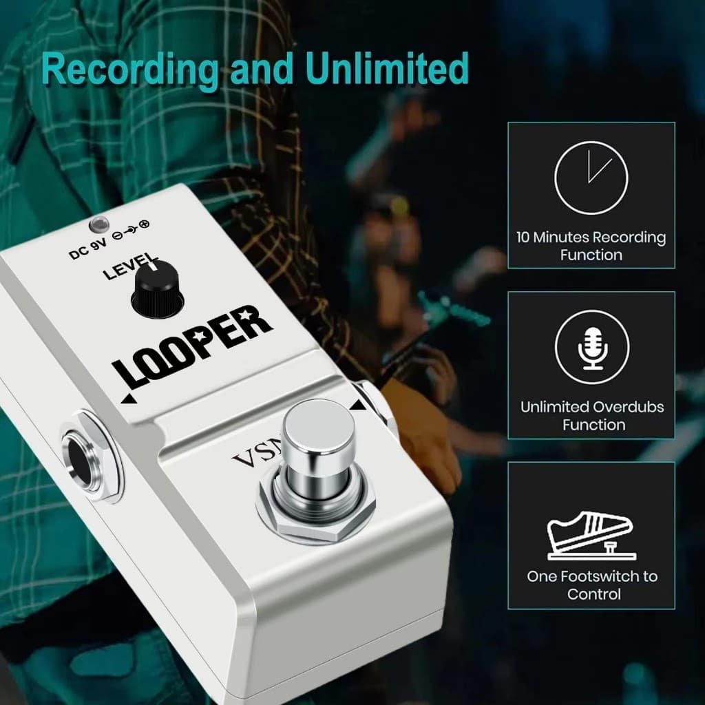 VSN Guitarra Baixo Teclado Looper Pedal Efeito Loop Estação Ilimitado Overdubs 10 Minutos 44Khz Gravação Grátis