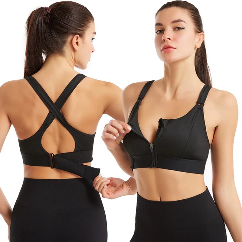 Topo De Suporte Alto/tops Esportivos De Sutiã/Impacto ; Colete Frontal De Ioga Crop Com Zíper Mais Alça De Ombro Ajustáv