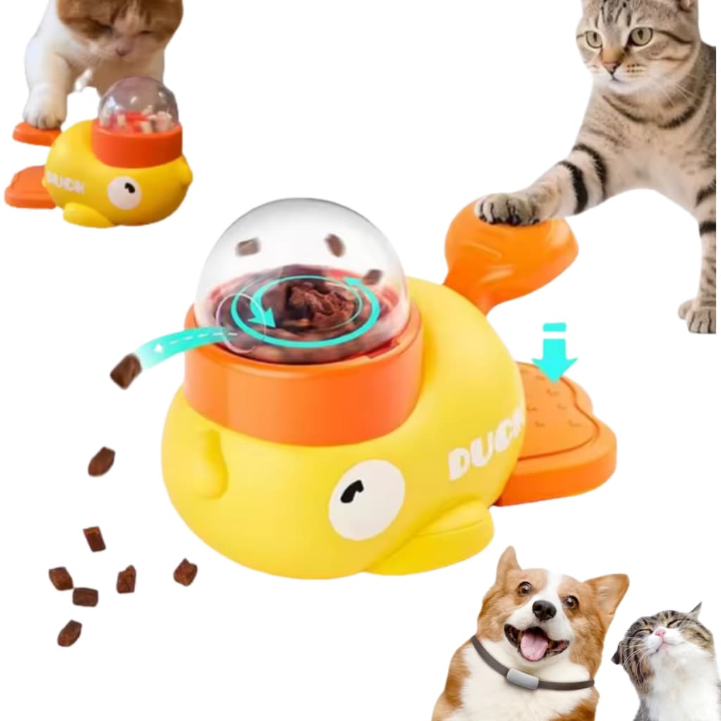 Brinquedo Interativo Pato Dispensador de Ração | Alimentador Tigela Lenta Divertida Para Cães e Gatos Petiscos e Ração