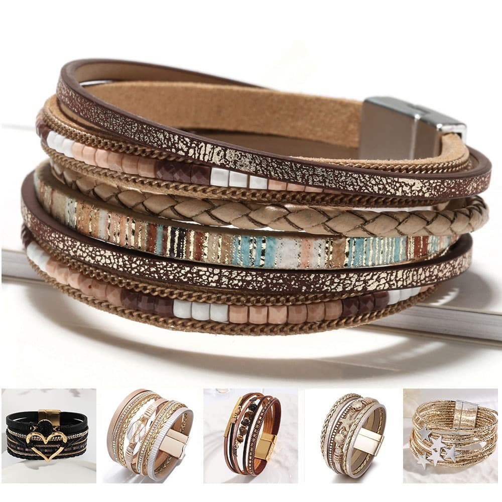 Bracelete De Senhoras Novo Produto Boêmia Pulseira De Couro Tecido À Mão Liga Magnética Fivela Fashion Bracelet