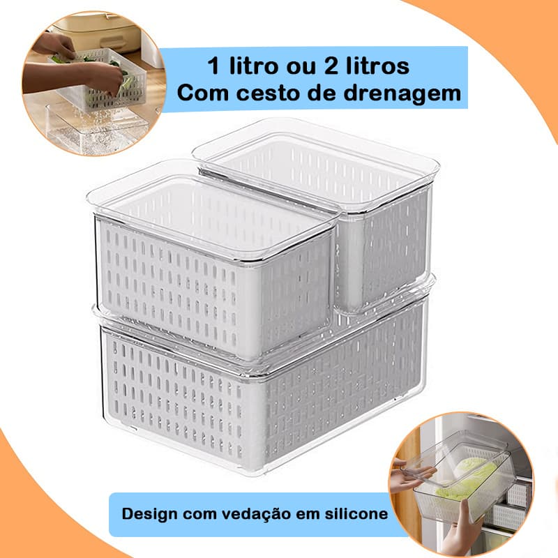 Organizador De Geladeira Escorredor Interno Com Tampa Hermética Multiuso Alimento Verdura e Vegetal
