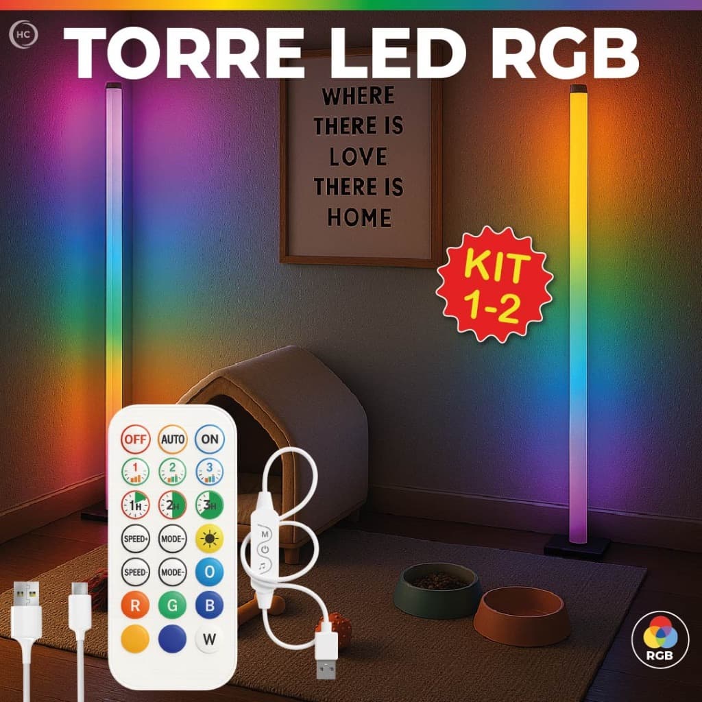 Luminária de Chão RGB LED 5050 1 ou 2 Torre Inteligente Controle 9.6W Barra Modo Música USB