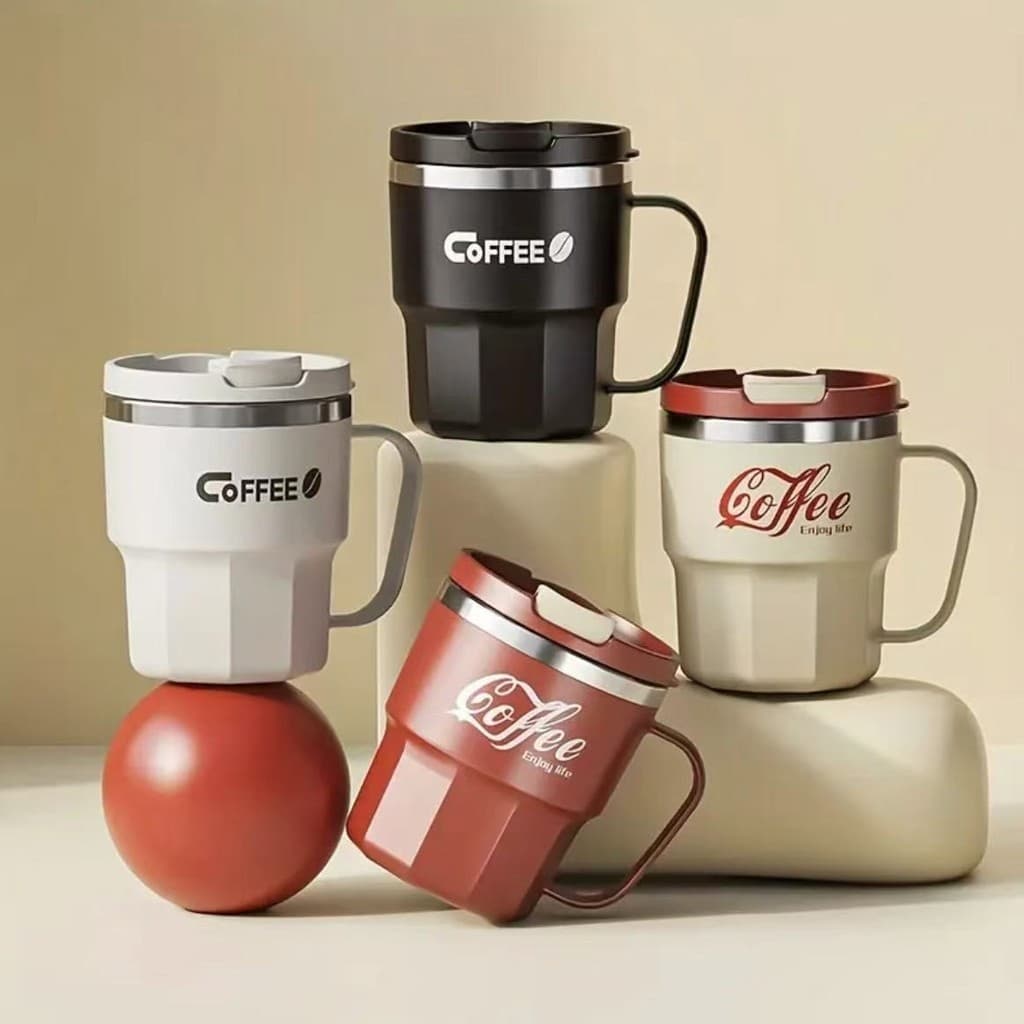Caneca Térmica De Café 400ml Aço Inoxidável Capa Resistente Ao Calor Alça Criativa Escritório Casa