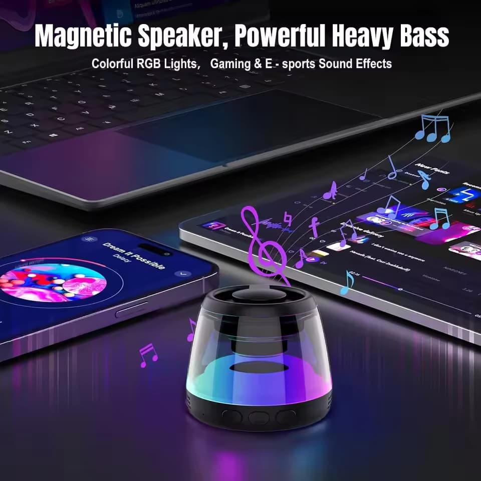Alto-Falante Magnético Bluetooth RGB Mini Portátil Suporte Do Telefone Anel Caixa De Som Sem Fio Torre