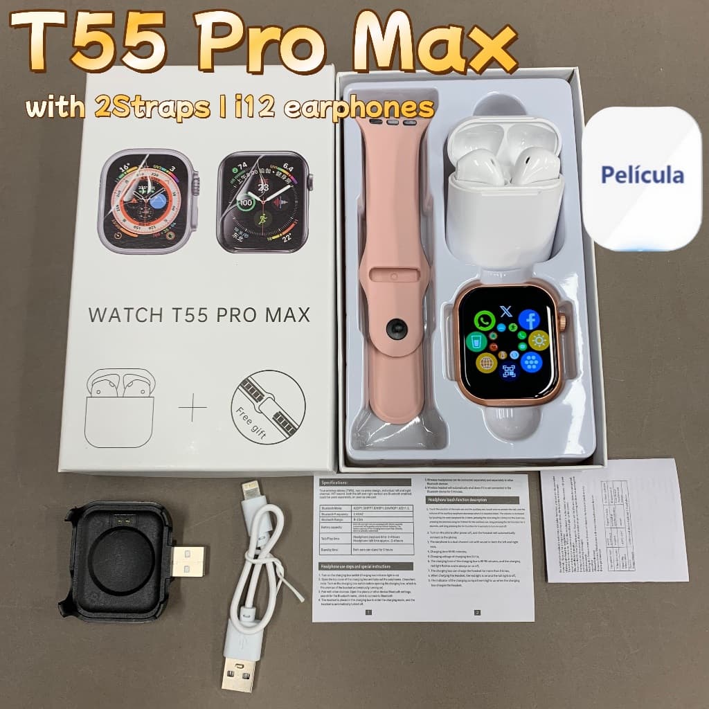 Novo Smartwatch T55 Pro Max E T55um-Quatro Estilos , Carregamento Sem Fio , Fones De Ouvido Bluetooth