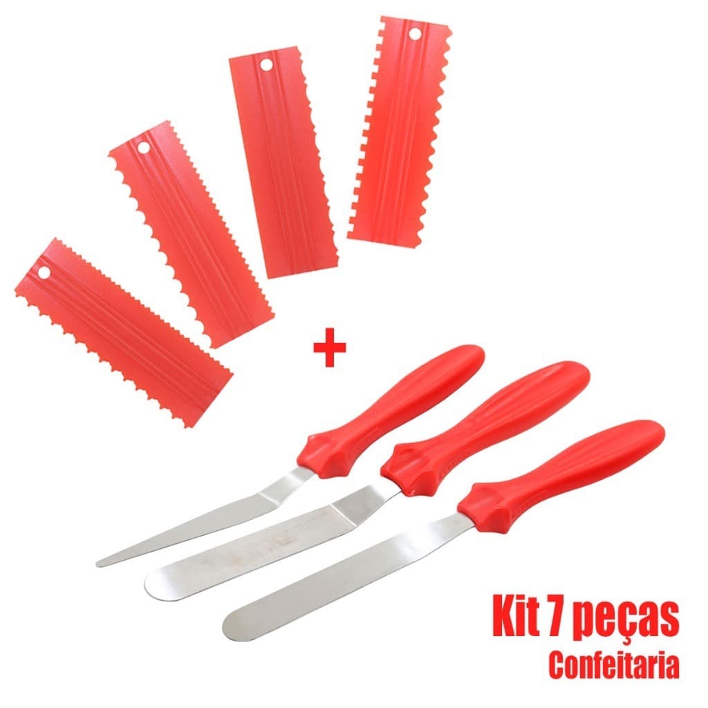 Kit 7 Espátulas Decorativas Profissional Para Bolo Cobertura Creme Recheio Chantily