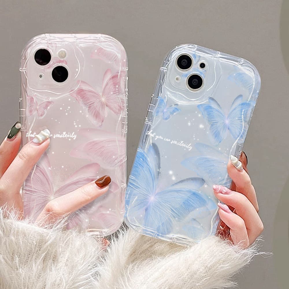 Capa Para Samsung A56 A36 A55 A54 A16 A15 A14 A05 A51 A52 A34 A35 A32 A13 A12 A04E Névoa Flash Borboleta Creme Caso