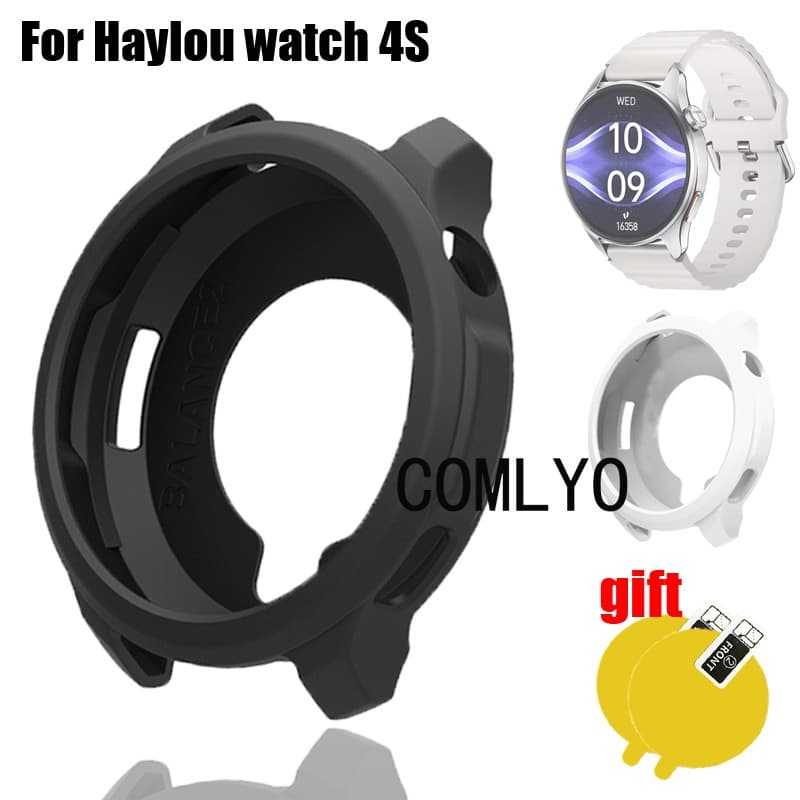 Para Haylou Relógio 4S Caso De Smartwatch Inteligente Protetor Pára-Choques Meia Capa De Silicone Macio Escudo Filme De