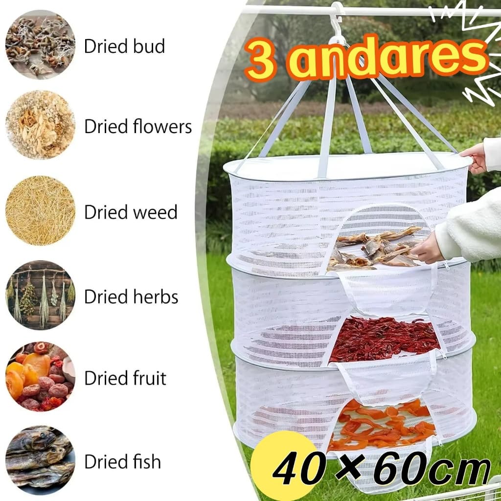 Storage Secador De Ervas Dobrável Malha , 3 Camadas Dobráveis Com Zip Hanging Rack Household