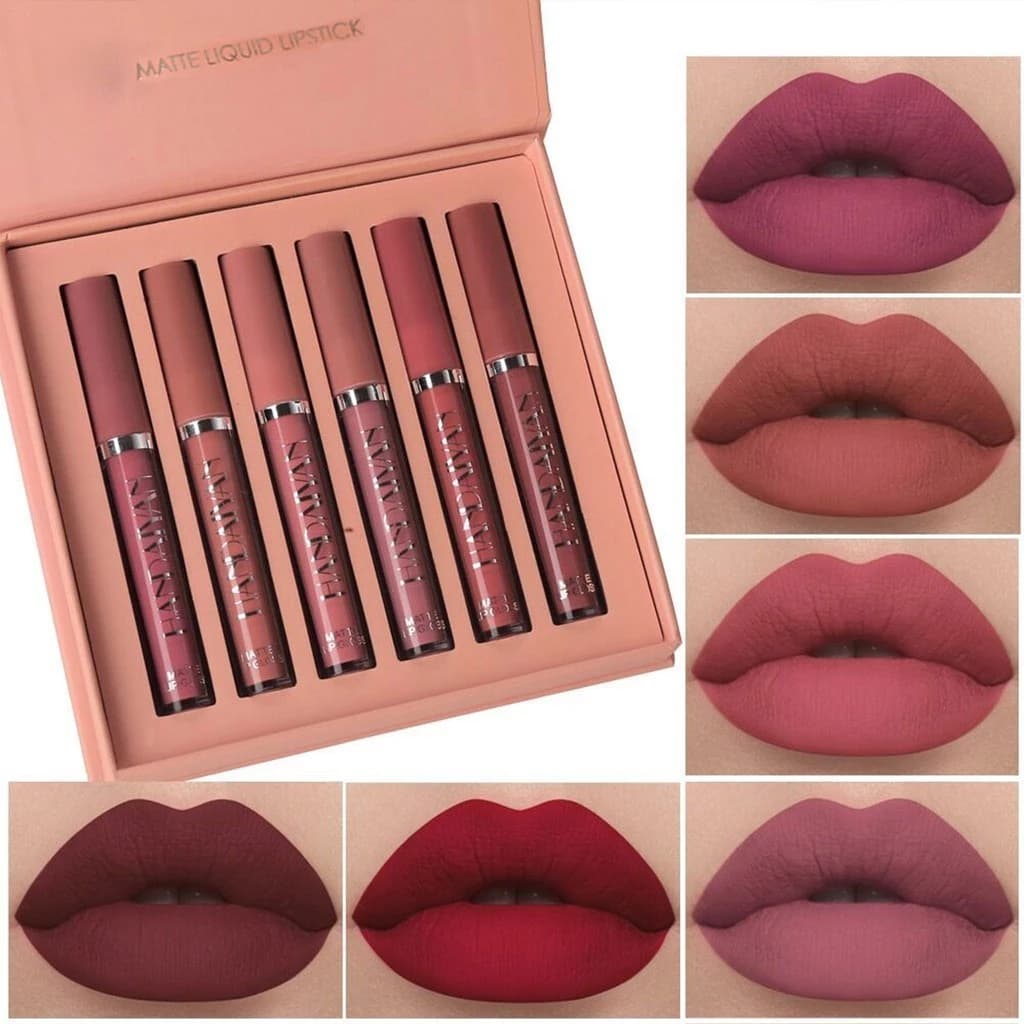 HANDAIYAN 6 Peças Conjunto De Batom Fosco Líquido À Prova D'água De Longa Duração Feminino Nude Matiz Labial 2.5ml * 6