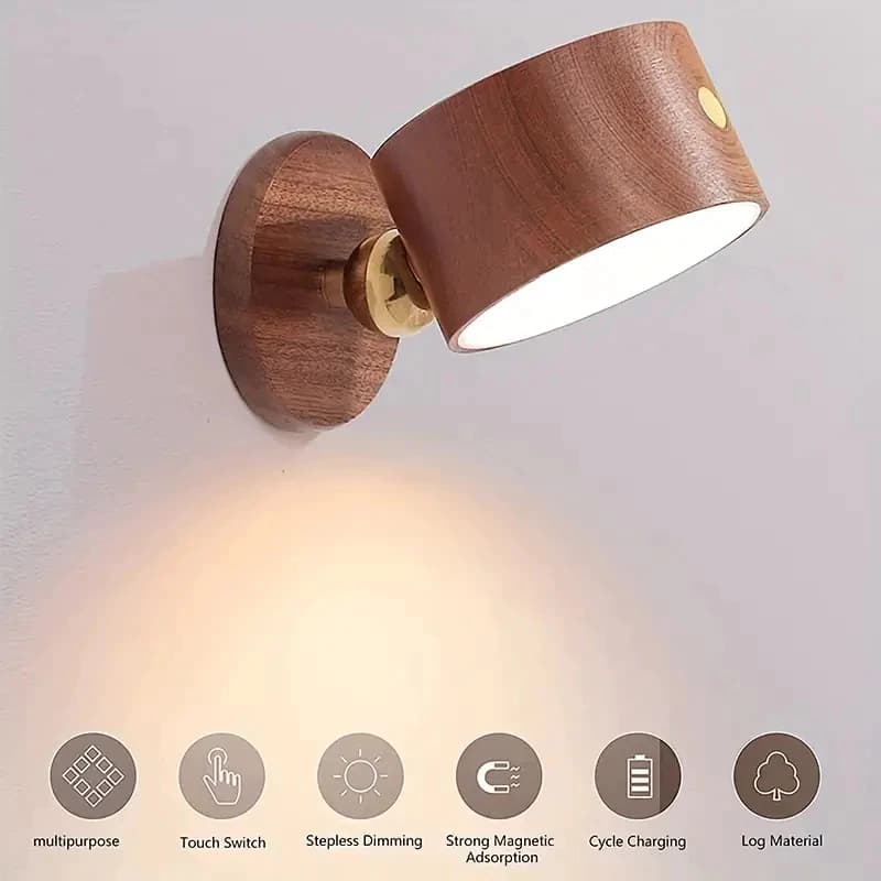 Lâmpada de parede magnética sem fio de alta qualidade, luz de leitura LED USB moderna, luz regulável para dormir