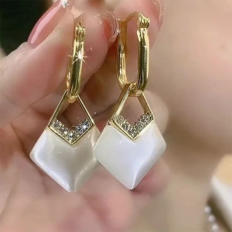 Brincos De Zircônia De Cristal Geométrico Estilo Coreano , Lágrima De Água Doce , Opala , Perfeito Para Festas De Aniver