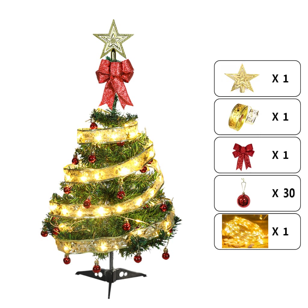 Árvore de Natal 0,6m Completa com 40 Enfeites e Pisca Premium Decorada